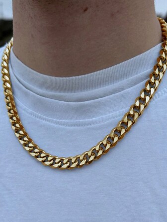 1pc Men's Stainless Steel Polished Curb Chain Necklace, Domineering Cuban Link Hip Hop Thick Chain Necklace
