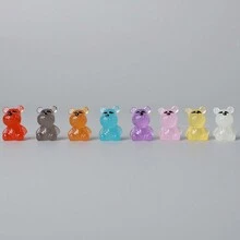6 件/套 0.75 英寸可爱夜光迷你熊，创意汽车装饰钥匙扣吊坠背包挂钩桌面风景，树脂夜光 DIY 材料配件 - 彩色 - 查看 5