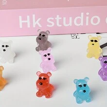 6 件/套 0.75 英寸可爱夜光迷你熊，创意汽车装饰钥匙扣吊坠背包挂钩桌面风景，树脂夜光 DIY 材料配件 - 彩色 - 查看 3