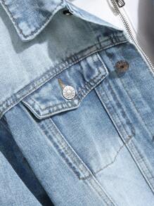 1pc Casual Faded Denim Fitted Jacket For Men - Light Wash - View 8