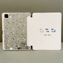 1 件可爱卡通狗与字母双面绘画亚克力透明水晶保护壳，兼容 iPad 和手机，用于睡眠/唤醒，防摔 - 彩色 - 查看 1