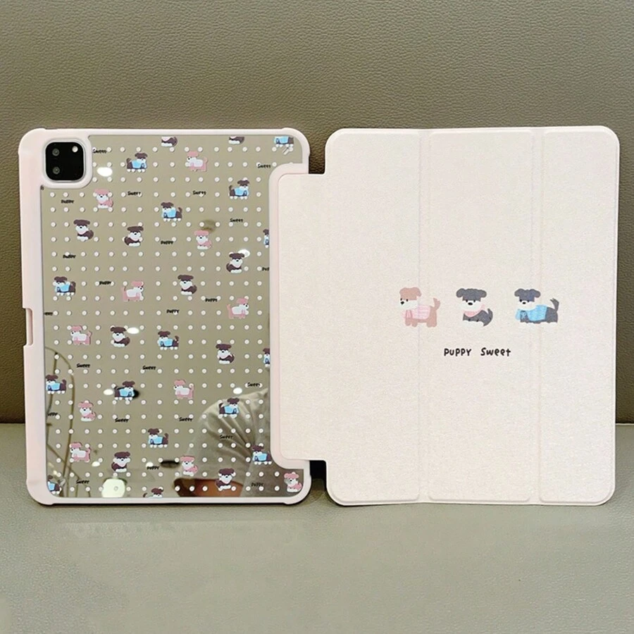 1 件可爱卡通狗与字母双面绘画亚克力透明水晶保护壳，兼容 iPad 和手机，用于睡眠/唤醒，防摔 - 彩色 - 查看 1