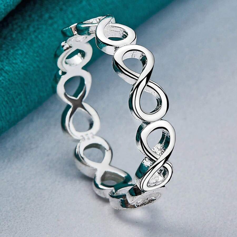 925 纯银镀层十字架无限戒指 7-10# 女士结婚饰品订婚时尚珠宝