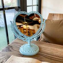 复古欧式 360 度旋转心形梳妆台台式镜，化妆镜，适用于卧室、宿舍、公主风格的最佳礼物 - 彩色 - 查看 12