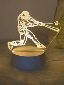 1pc Baseball Boy 3D Monochrome Acrylic Optical Illusion Night Light & Home LED Decorative Lamp, Warm Light Eye-Caring Lighting, Suitable For Bedroom, Study, Living Room And More Scenarios