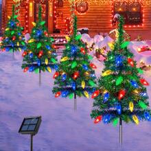 (1 Set Of 4 Solar Christmas Tree Lights) Holiday Decorations, Outdoor Courtyard, Garden, Lawn, Small Path Lights, Atmosphere Lights, Christmas Courtyard Decoration Lights