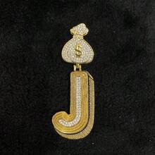 DUBSS 1 Piece Prong Setting Pendant Iced Out Initial Necklace For Men Gold Plated Hip Hop Fashion Jewelry Money Bag Bail - Letter - View 34