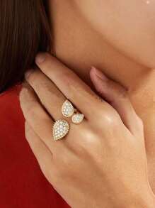 1 pieza Anillo abierto ajustable con gota de agua y cristal de fantasía bohemio, joya de mujer de oro y plata como regalo - anillo de gota de agua - Ver 5