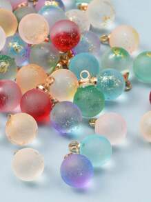 1盒40入組8顏色透明噴霧繪畫玻璃吊墜帶燈黃銅環形磨砂圓形混色球形設計DIY吊墜