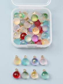 1盒40入組8顏色透明噴霧繪畫玻璃吊墜帶燈黃銅環形磨砂圓形混色球形設計DIY吊墜