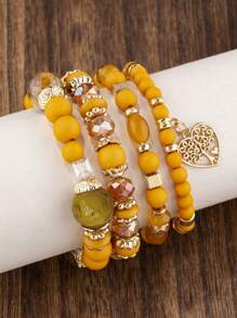 4 pièces Bracelet avec pendentifs en forme de cœur de style rétro, idéal pour la Saint-Valentin, la mère, la fête des mères, comme cadeau - Jaune citron - Voir 2