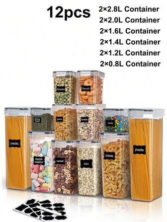 THELIFE 3/5/7/9/12/24/Pcs Airtight Food Storage Containers With Lids - Perfect For Organizing And Storing Dry Foods - Includes Labels, Markers, And Dishwasher Friendly - Ideal For Cereal, Pasta, Flour, And Sugar - Home Kitchen Supplies