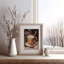 Hot Chocolate Print | Vintage Winter PRINTABLE Wall Art | Holiday Art Print | Cozy Seasonal Decor | Christmas Cocoa Painting | Set Of 1 , Canvas Posters, Canvas Wall Decor For Home, Living Room, Bed Room, Kitchen ,Bathroom,No Frame