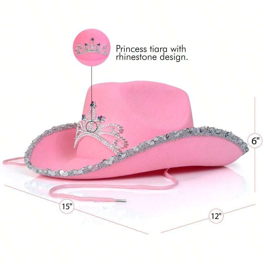 Skeleteen Pink Cowboy Hat Pink Sequin Cowgirl Princess Hat With Crown