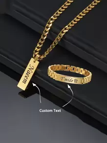 1 Set Of Personalized Engraved Name Date Bar Necklace Bracelet Stainless Steel Customized Text Suitable For Boys And Girls Necklace Bracelet Jewelry Gift Best Gift 2025 Fun Personalized Secret Gift, The Best Valentine's Day Gift, Multi-Functional, Ornamental, Letter, Engraved, Tidy, Colorful, Cute, Kawaii, Adorable, Casual, Custom, Personalized, Unique, Customized, Baby Gifts, Ideal Gifts For Him, Ideal Gifts For Her, Son, Daughter - Silver - View 11