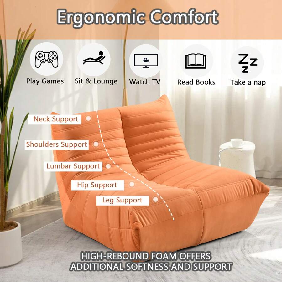Cozy Orange Bean Bag Chair For Adults Versatile Oversized Floor Sofa