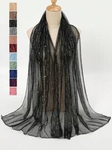 1pc Elastic Metallic Gold Thread Sheer Scarf Shawl Valentine's Day Valentines - Multicolor - View 12