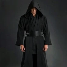 1 件男女通用死神连帽黑色斗篷长袍中世纪巫术吸血鬼骑士角色扮演服装派对化装舞会适合狂欢节世界读书日、圣诞节 - 黑色 - 查看 3