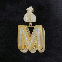 DUBSS 1 Piece Prong Setting Pendant Iced Out Initial Necklace For Men Gold Plated Hip Hop Fashion Jewelry Money Bag Bail - Letter - View 15