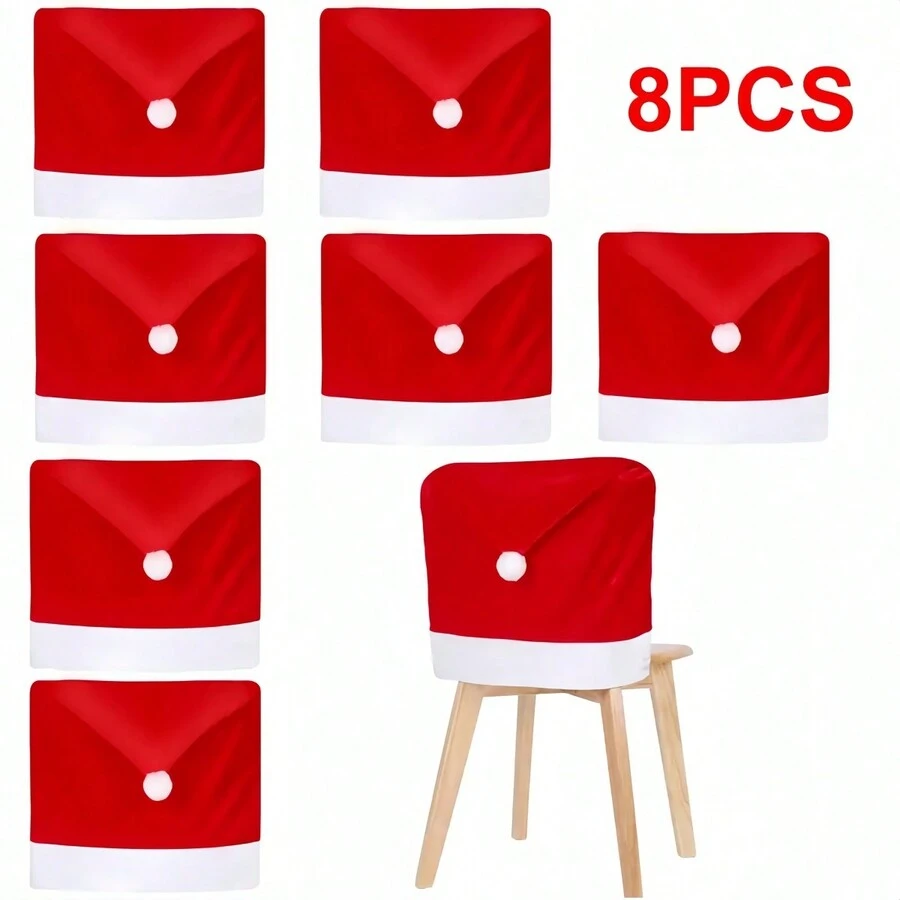 1/4/8 Miếng Bọc Ghế Giáng Sinh - Thiết Kế Mũ Giáng Sinh, Chống Trượt, Dễ Sử Dụng, Dùng Để Trang Trí Nhà Hàng, Đồ Dùng Cho Tiệc Ngày Lễ, Và Trang Trí Nhà Theo Mùa Vỏ Bọc Lưng Ghế Giáng Sinh - Nhiều màu - Xem 1