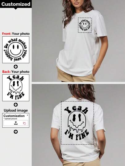 Customized Women's Fashionable Personalized Pattern Printed Loose Short Sleeve T-Shirt For Team Party, Couple Matching, Workwear, (Can Customize Family Photo) Women T-Shirt Upload Your Own Image To Create A Personalized T-Shirt. Stylish, Hipster, Fashion, Contracted, Easy Costume, Modest Fashion, Minimal Chic, Casual Custom, Unique Treasurefinds, Guy Costumes