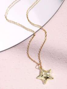 1 件点状锆石星形吊坠不锈钢蛇链项链男女复古简约项链 Y2K 珠宝配饰 - 彩色 - 查看 7