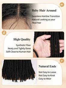 Tóc giả kiểu dreadlock full lace, có tóc con, đã được tỉa sẵn, không thắt nút, kiểu rẽ ngôi vuông, tóc giả bện tổng hợp dành cho nữ, tóc giả full double lace, kiểu dreadlocks, tóc móc. - màu đen - Xem 5