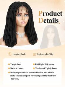 Tóc giả kiểu dreadlock full lace, có tóc con, đã được tỉa sẵn, không thắt nút, kiểu rẽ ngôi vuông, tóc giả bện tổng hợp dành cho nữ, tóc giả full double lace, kiểu dreadlocks, tóc móc. - màu đen - Xem 4