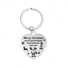 1 món quà nhỏ cho Giáng sinh và năm mới, quà tặng ngày lễ cho gia đình và bạn bè, đồ trang trí túi xách và móc chìa khóa, phụ kiện chìa khóa ô tô, móc chìa khóa khắc bằng thép không gỉ, đồ trang trí hình trái tim - Bạc - Xem 5