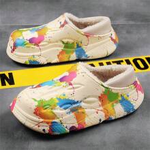 Dép giữ nhiệt lót lông cho cặp đôi, đế dày chống trượt ấm áp đi trong nhà/ngoài trời dành cho gia đình Unisex - Màu be - Xem 2