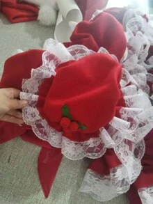 1 件蓬松红色 Pom Pom 圣诞帽，毛绒绒球帽，适合女性的派对和节日礼物 - 紅色 - 查看 5