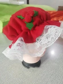 1 件蓬松红色 Pom Pom 圣诞帽，毛绒绒球帽，适合女性的派对和节日礼物 - 紅色 - 查看 3