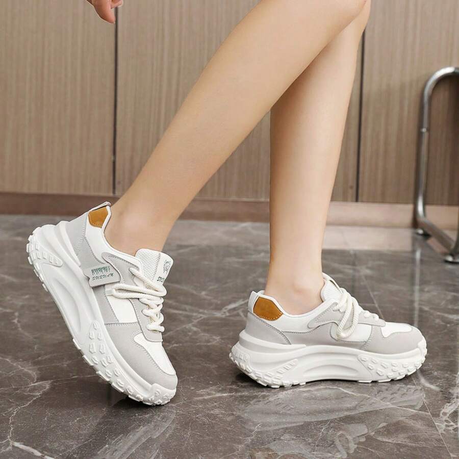 新款白色运动鞋，白色女士跑步鞋，运动鞋，软底，增高，女鞋，女士运动鞋，保暖 - 白色 - 查看 1