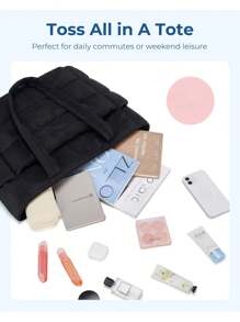 BAGSMART 女士手提包，轻便蓬松手提包，带隔层，绗缝单肩包，手提包，适合旅行、工作 - 黑色 - 查看 4