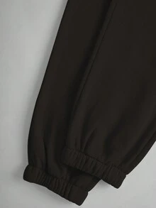 Ladies Warm Drawstring Hoodie Sweatshirt Sweatpants Sweatpants Simple Solid Color Suitable For Autumn And Winter, With Pockets, Bunched Feet Sweatpants Comfortable Skin Warm Breathable Fashion Casual Sports Shirt Sweatpants Suit - Black - View 6