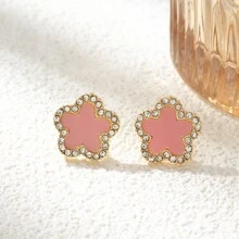 水鑽花耳釘 - 粉色 - 查看 9
