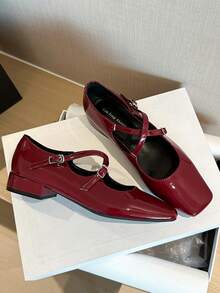 女士时尚百搭通勤平底便鞋 - 酒紅色 - 查看 9