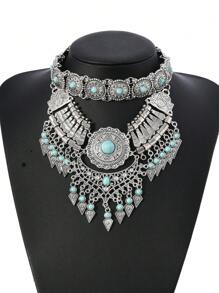 Collar bohemio de moda vintage multicapa, collar gargantilla con colgante en forma de gota de agua y flecos, accesorio casual para fiestas para mujeres - Mariposa - Ver 8