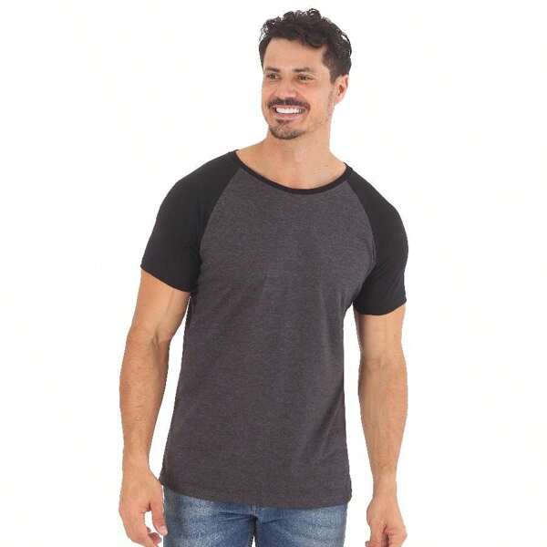 Camiseta Raglan Masculina Camisa Básica Manga curta 100% Algodão