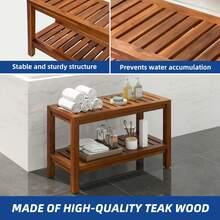 30''/36" Wooden Shower Bench Stool With Storage Shelf Waterproof Bathroom Bench ,Stable Structure, Two Sizes Available - Brown - View 7