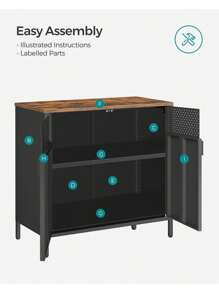 SONGMICS Storage Cabinet, Metal Cabinet With Double Doors, Magnetic Closure, Adjustable Shelf, Steel Frame, Rustic Brown And Black