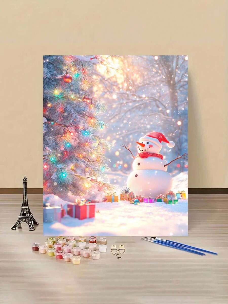 YEESAM ART Dipingi Con I Numeri | Babbo Natale E Albero Di Natale | Tela 40x50 Cm | Kit Fai Da Te Con Lente D'Ingrandimento