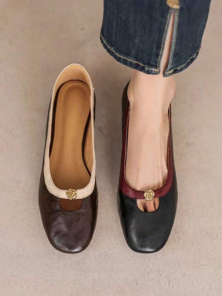女士复古法式平底玛丽珍鞋，棕褐色，百搭而优雅