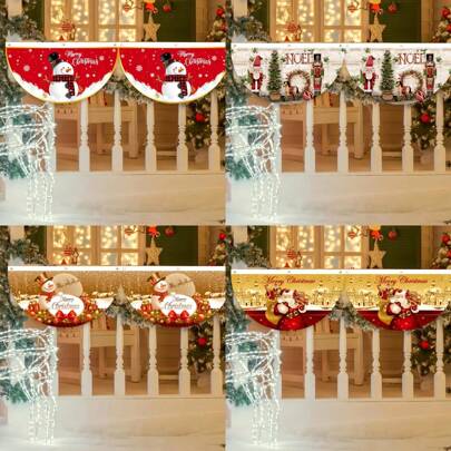 1pc Christmas Themed Bunting Flag, Vintage Golden Christmas Nutcracker Soldiers, Suitable For Christmas Home Decor, Garden Decor, Entryway Decor