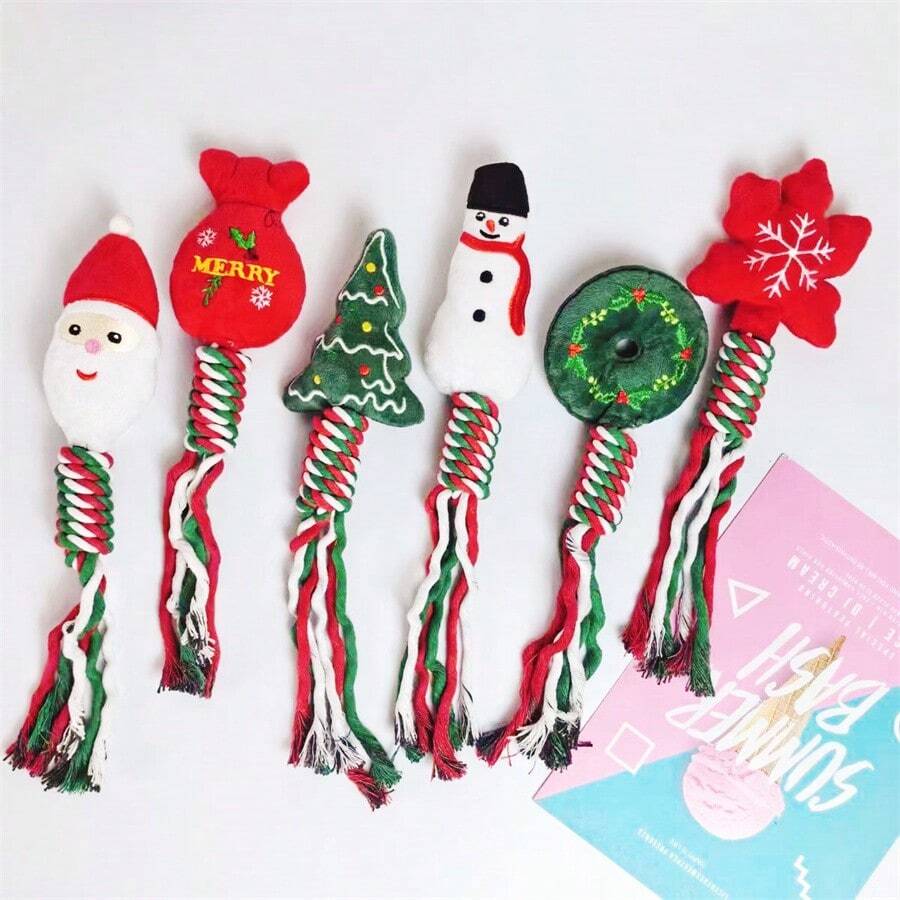1pc Pet Giáng sinh ông già Noel quà tặng búp bê chó nhai răng làm sạch sang trọng người tuyết búp bê chó - Nhiều màu - Xem 1