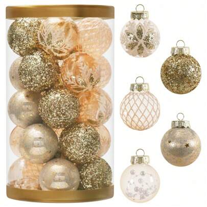 25 pezzi Set di Decorazioni Natalizie, Palline di Plastica Trasparente Antifrattura da 6 cm (2,36") per Decorazioni Albero di Natale, per Decorazioni Natalizie Interne, Feste, Casa - Bianco/Champagne Decorazioni Natalizie per Casa Decorazioni Invernali