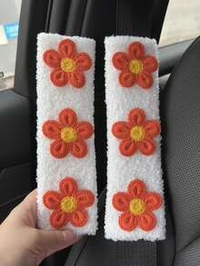 1pc/2pcs Car Seat Belt Lamb Hair Shoulder Protection Three Flower Shoulder Protection Cover Spring Autumn Winter Universal - one-size - View 3