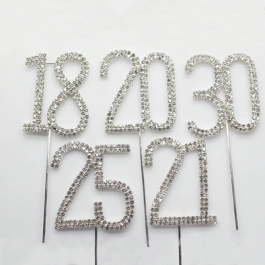 1 pieza Decoración para pastel de cumpleaños con cristal rhinestone para fiesta de boda y aniversario - plata - Ver 1
