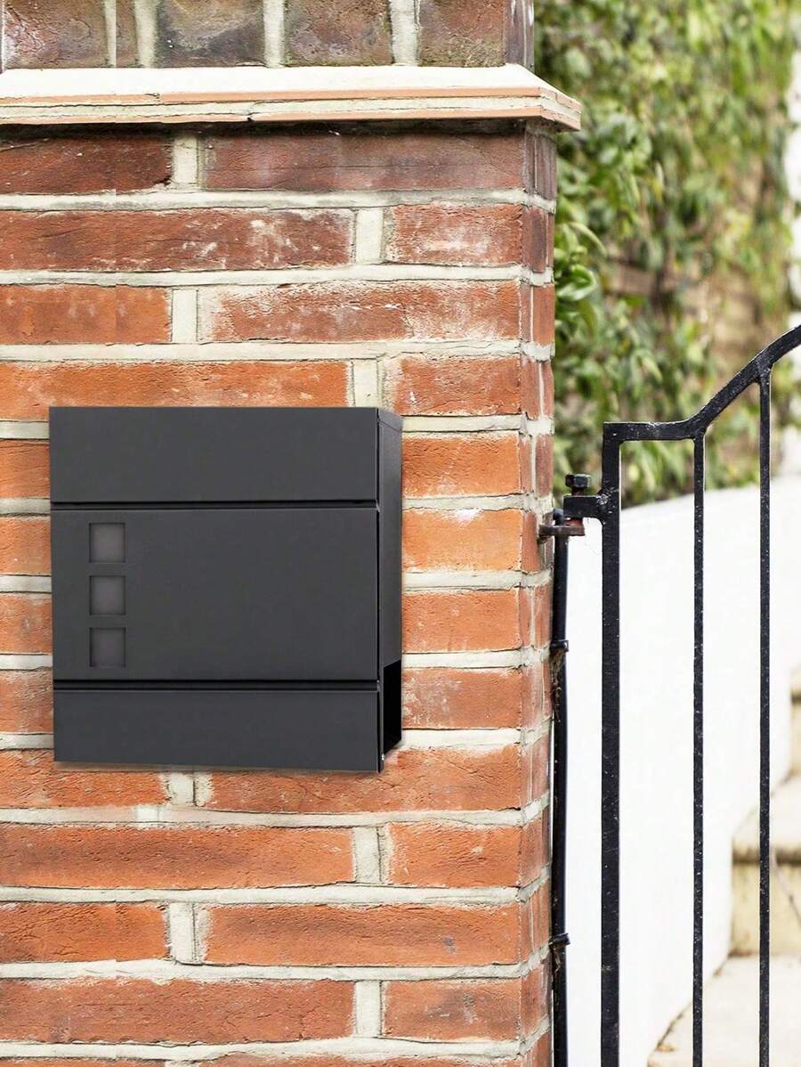 SONGMICS - Modern Post Box With Newspaper Holder, Lid, Lockable - Easy To Install, Black - Black - View 1