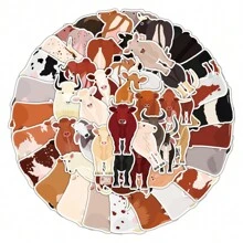 50张儿童早教奶牛动物冰箱厨房水瓶墙贴，适用于水杯、笔记本、手机壳、行李箱等。 - TQ50-0410 - 查看 1